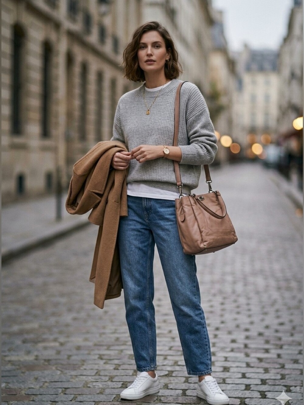 Christelen B Nude Leather Large Satchel Bag